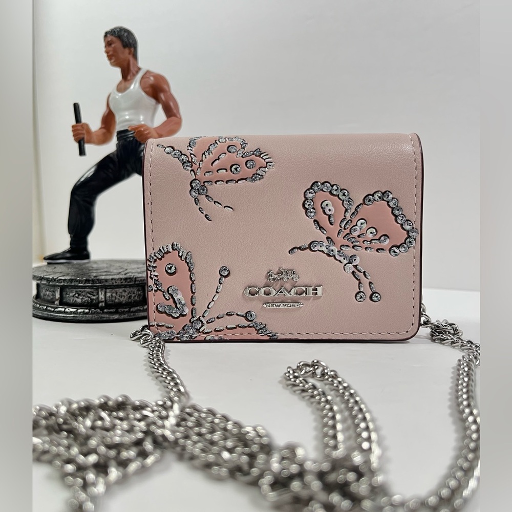 Coach Mini Wallet On A Chain With Sparkly Butterfly Print CCI81 NWT